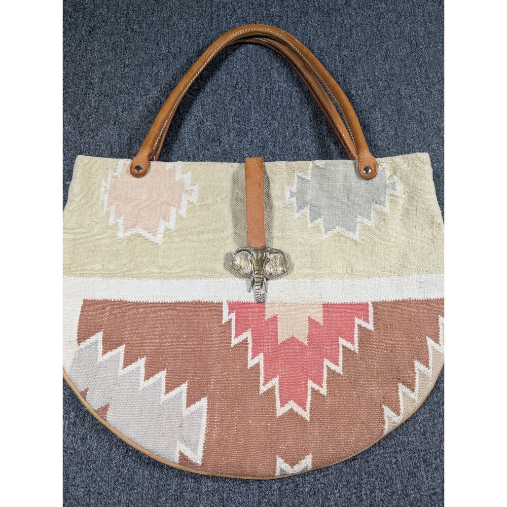 RARE The Elephant Walk Kilim Tapestry Tote Bag Brass Elephant Dallas Texas